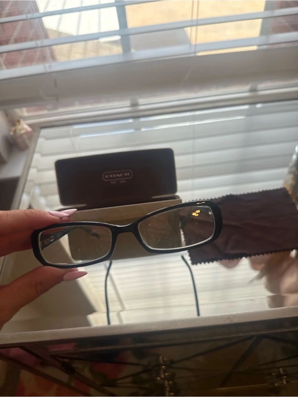 Coach Women's Rectangular Reading Glasses in Black & Teal with Accessories